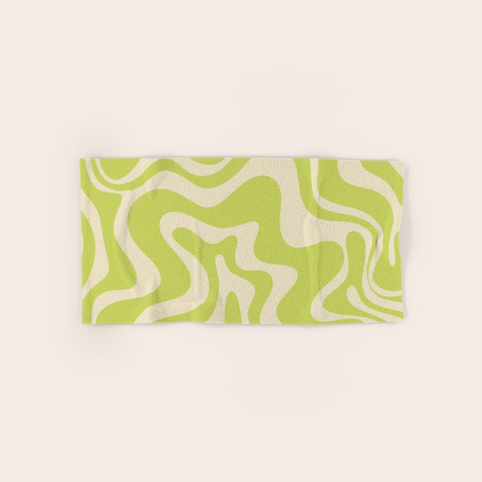 Liquid Swirl Retro Abstract Pattern 4 in Light Lime Linden Green and Beige Bath Towel Gallery Image 1