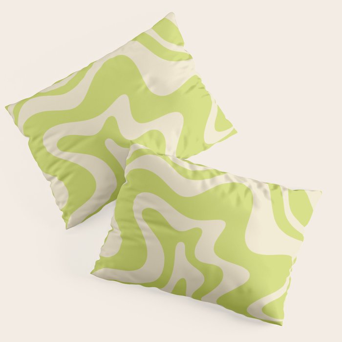 Liquid Swirl Retro Abstract Pattern 4 in Light Lime Linden Green and Beige Pillow Sham Gallery Image 3