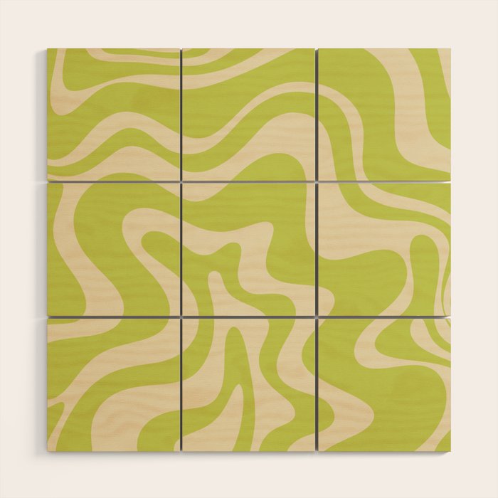 Liquid Swirl Retro Abstract Pattern 4 in Light Lime Linden Green and Beige Wood Wall Art Gallery Image 1