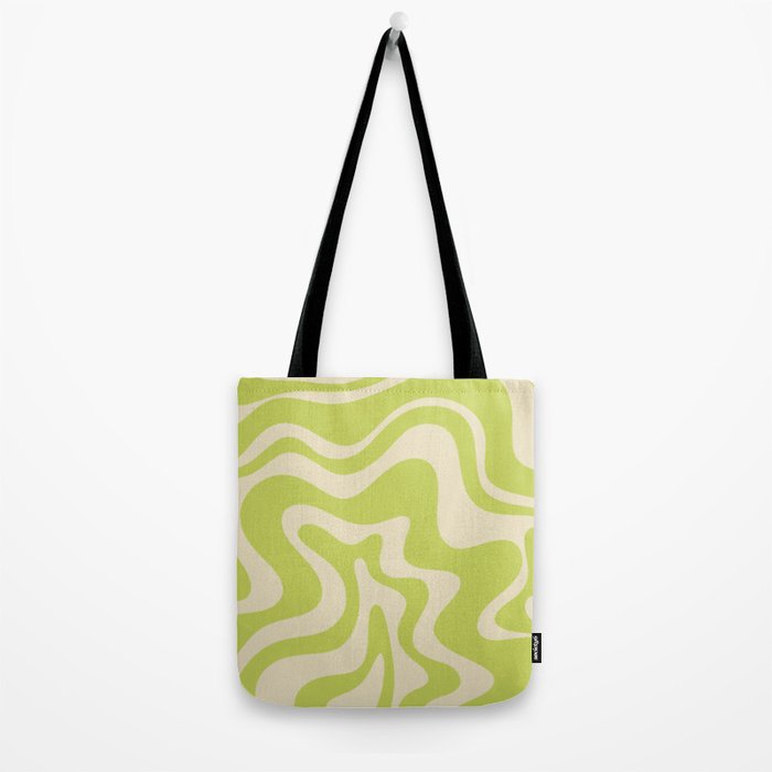 Liquid Swirl Retro Abstract Pattern 4 in Light Lime Linden Green and Beige Tote Bag Gallery Image 2