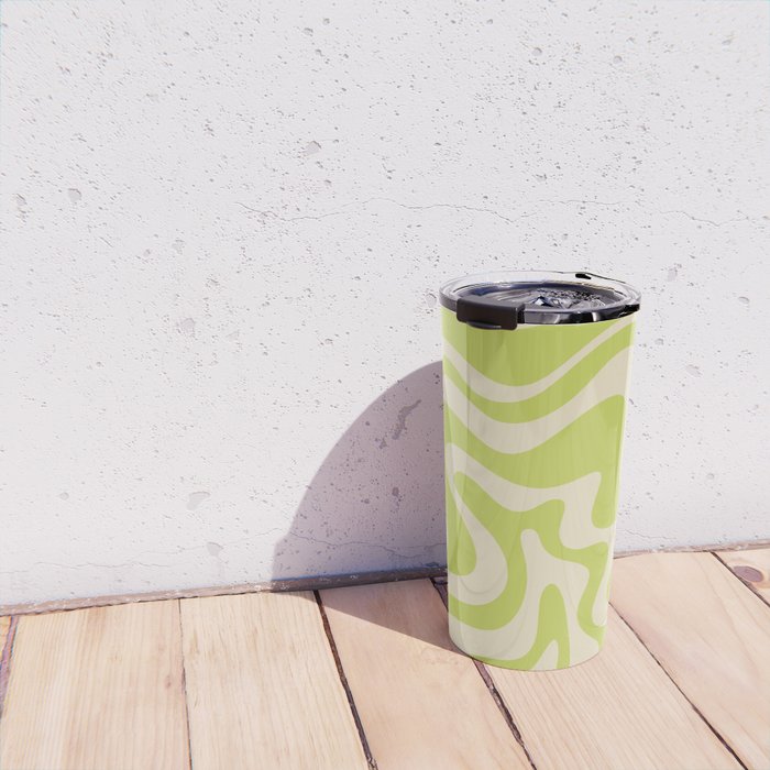 Liquid Swirl Retro Abstract Pattern 4 in Light Lime Linden Green and Beige Travel Mug Gallery Image 4