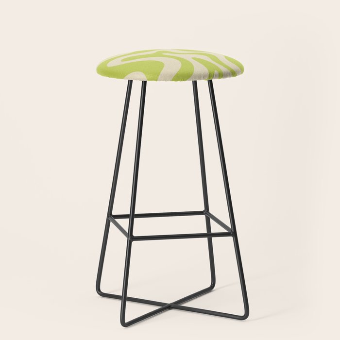Liquid Swirl Retro Abstract Pattern 4 in Light Lime Linden Green and Beige Stool Gallery Image 1
