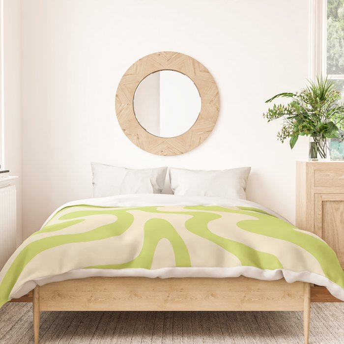 Liquid Swirl Retro Abstract Pattern 4 in Light Lime Linden Green and Beige Duvet Cover Gallery Image 3