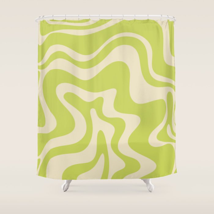Liquid Swirl Retro Abstract Pattern 4 in Light Lime Linden Green and Beige Shower Curtain Gallery Image 1