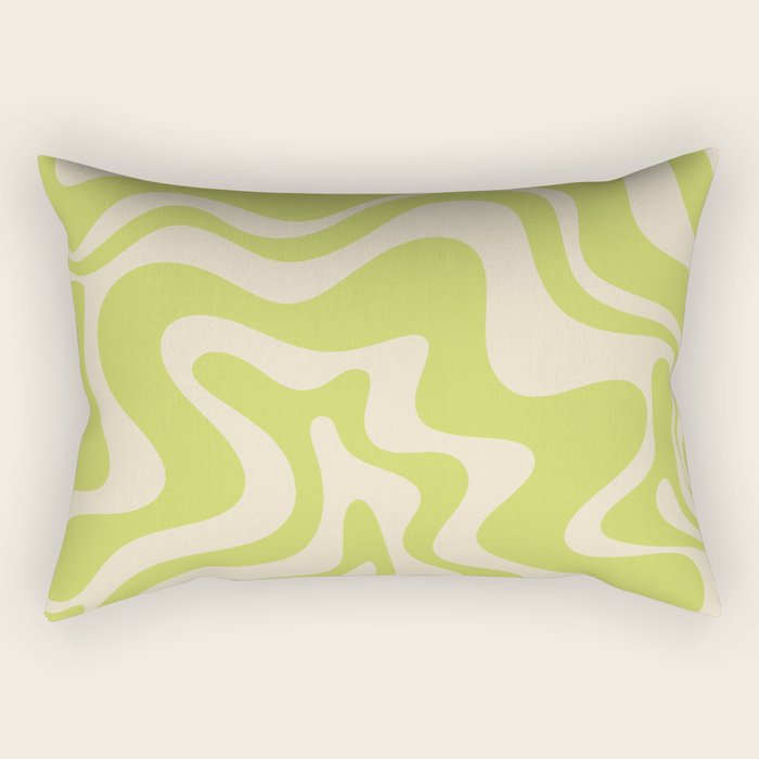 Liquid Swirl Retro Abstract Pattern 4 in Light Lime Linden Green and Beige Rectangular Pillow Gallery Image 2