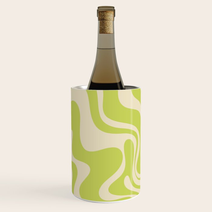 Liquid Swirl Retro Abstract Pattern 4 in Light Lime Linden Green and Beige Wine Chiller Gallery Image 3