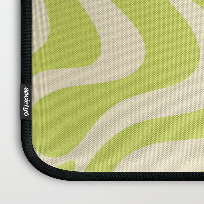 Liquid Swirl Retro Abstract Pattern 4 in Light Lime Linden Green and Beige Laptop Sleeve Gallery Image 3