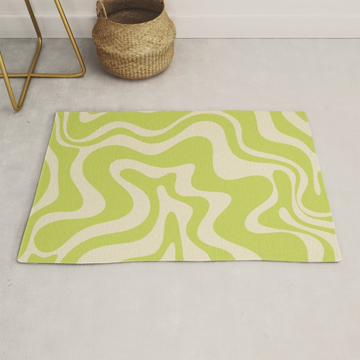 Liquid Swirl Retro Abstract Pattern 4 in Light Lime Linden Green and Beige Rug Gallery Image 1