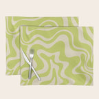 Liquid Swirl Retro Abstract Pattern 4 in Light Lime Linden Green and Beige Placemat Gallery Image 1