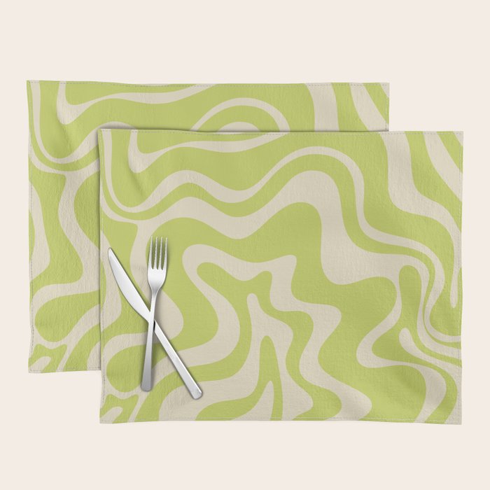 Liquid Swirl Retro Abstract Pattern 4 in Light Lime Linden Green and Beige Placemat Gallery Image 1