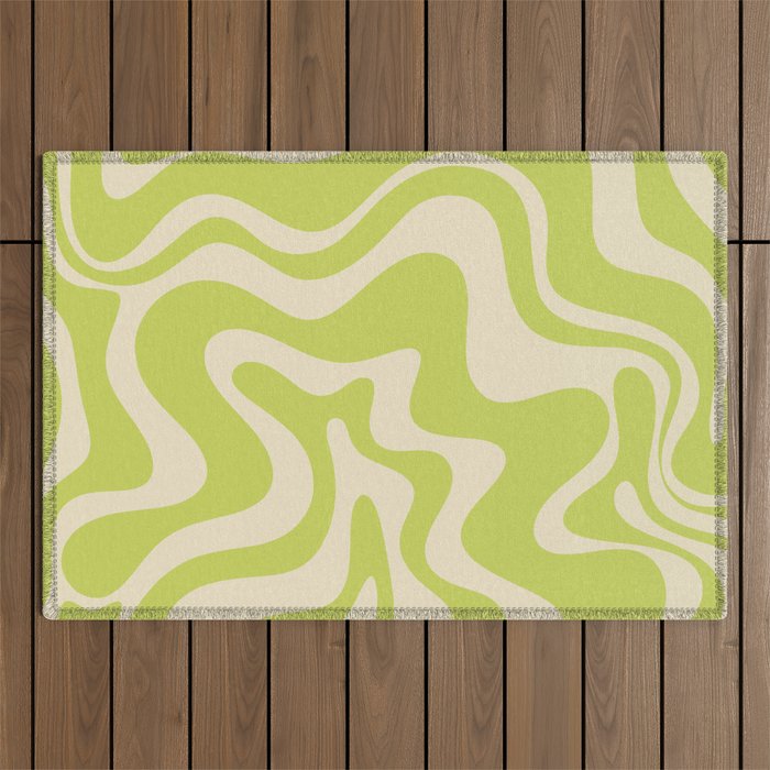 Liquid Swirl Retro Abstract Pattern 4 in Light Lime Linden Green and Beige Outdoor Rug Gallery Image 1