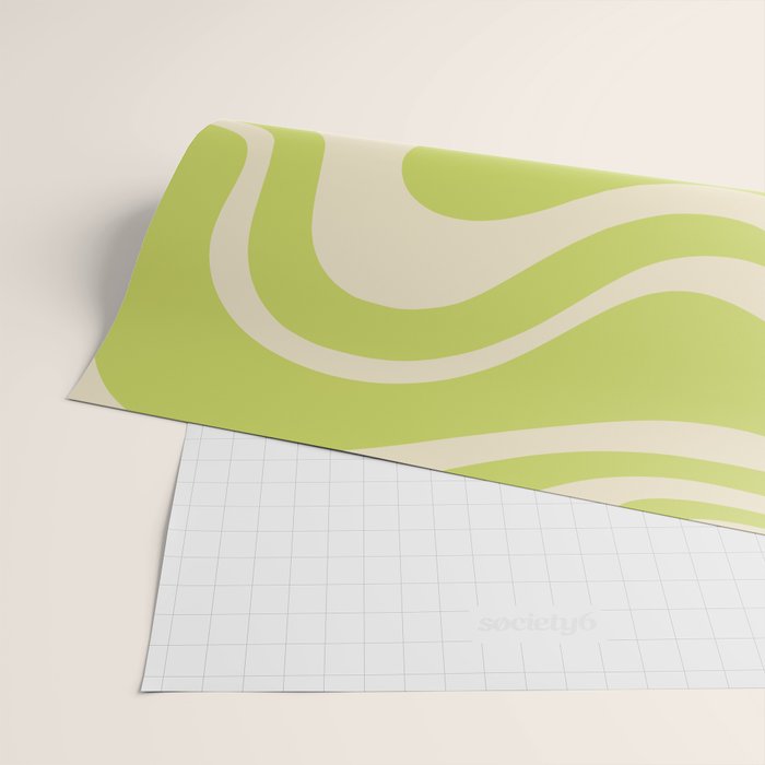 Liquid Swirl Retro Abstract Pattern 4 in Light Lime Linden Green and Beige Wrapping Paper Gallery Image 2