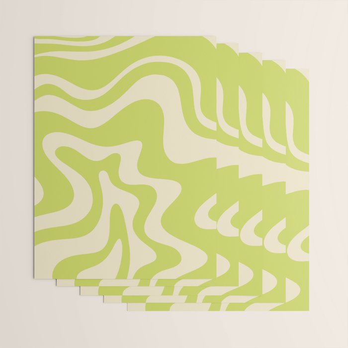 Liquid Swirl Retro Abstract Pattern 4 in Light Lime Linden Green and Beige Wrapping Paper Gallery Image 3