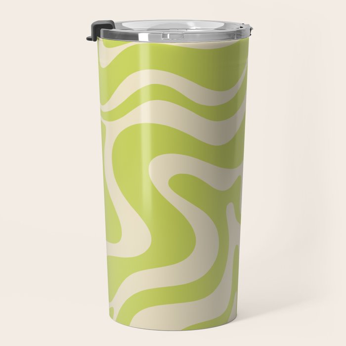Liquid Swirl Retro Abstract Pattern 4 in Light Lime Linden Green and Beige Travel Mug Gallery Image 3