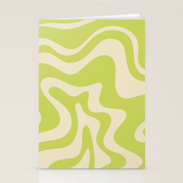 Liquid Swirl Retro Abstract Pattern 4 in Light Lime Linden Green and Beige Stationery Card Gallery Image 1
