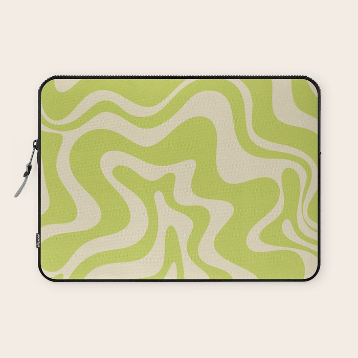 Liquid Swirl Retro Abstract Pattern 4 in Light Lime Linden Green and Beige Laptop Sleeve Gallery Image 1