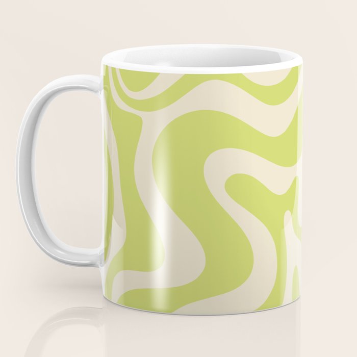 Liquid Swirl Retro Abstract Pattern 4 in Light Lime Linden Green and Beige Coffee Mug Gallery Image 3
