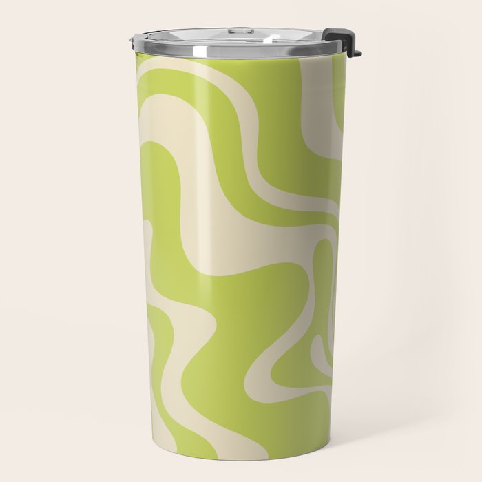 Liquid Swirl Retro Abstract Pattern 4 in Light Lime Linden Green and Beige Travel Mug Gallery Image 2