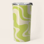 Liquid Swirl Retro Abstract Pattern 4 in Light Lime Linden Green and Beige Travel Mug Gallery Image 2
