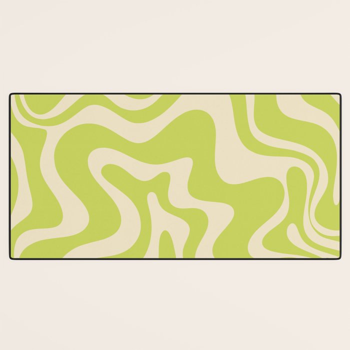 Liquid Swirl Retro Abstract Pattern 4 in Light Lime Linden Green and Beige Desk Mat Gallery Image 3