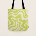 Liquid Swirl Retro Abstract Pattern 4 in Light Lime Linden Green and Beige Tote Bag Gallery Image 1