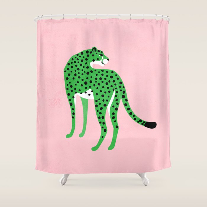 The Stare 2: Tropical Green Cheetah Edition Shower Curtain Gallery Image 1