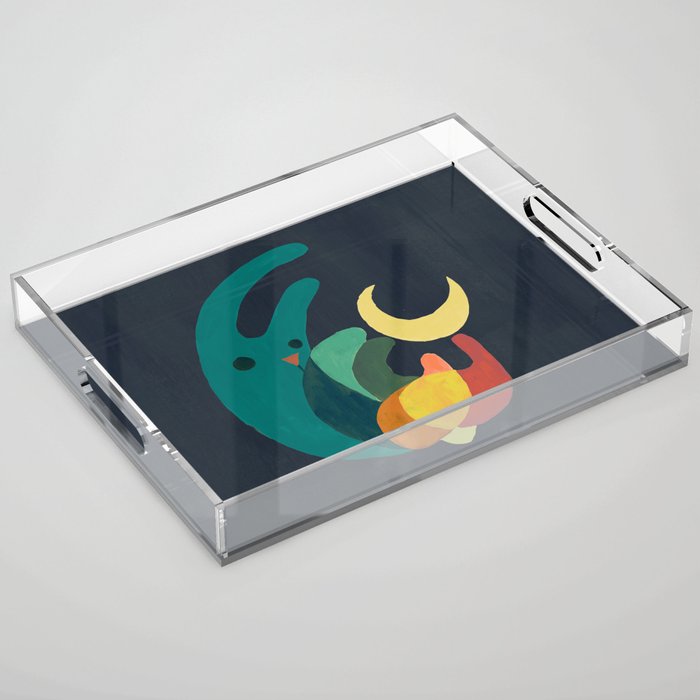 Rabbit and crescent moon Acrylic Tray Gallery Image 1