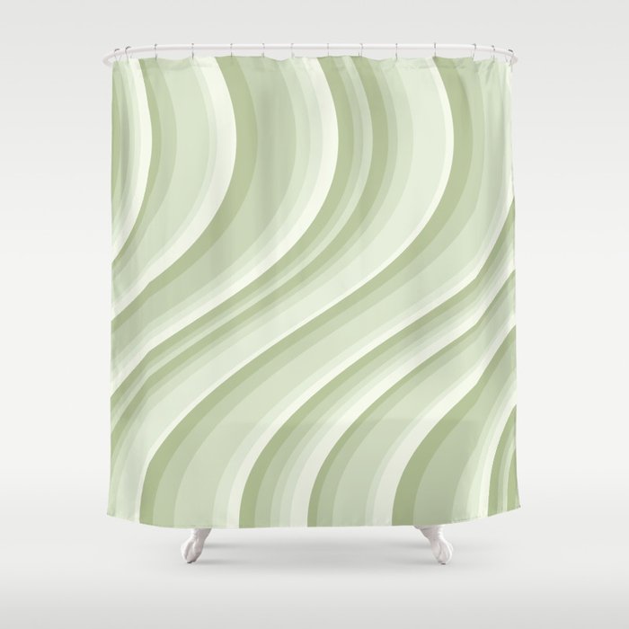 Wavy Stripes XXI - Pastel Natural Green Shower Curtain Gallery Image 1