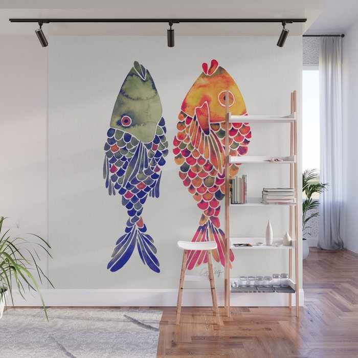 Indonesian Fish Duo - Navy & Coral Palette Wall Mural Gallery Image 1