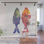 Indonesian Fish Duo - Navy & Coral Palette Wall Mural Gallery Image 1