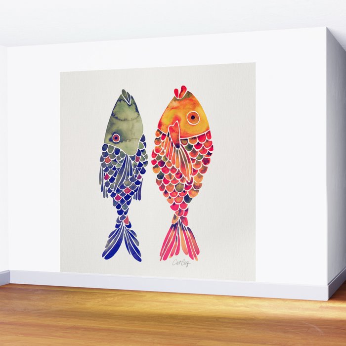 Indonesian Fish Duo - Navy & Coral Palette Wall Mural Gallery Image 2