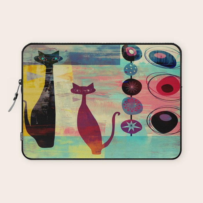Mid-Century Modern 2 Cats - Graffiti Style Laptop Sleeve Gallery Image 1