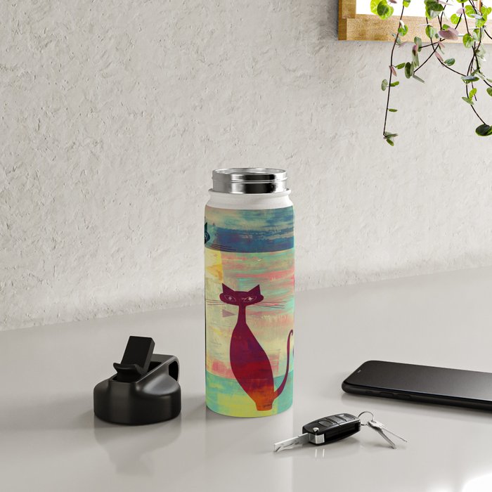 Mid-Century Modern 2 Cats - Graffiti Style Water Bottle Gallery Image 4