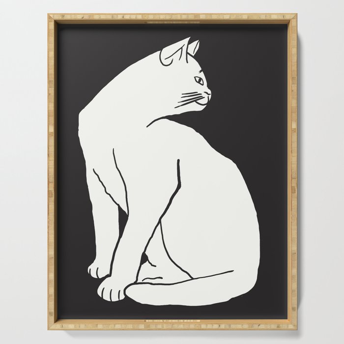 White Cat On Black Serving Tray Gallery Image 1
