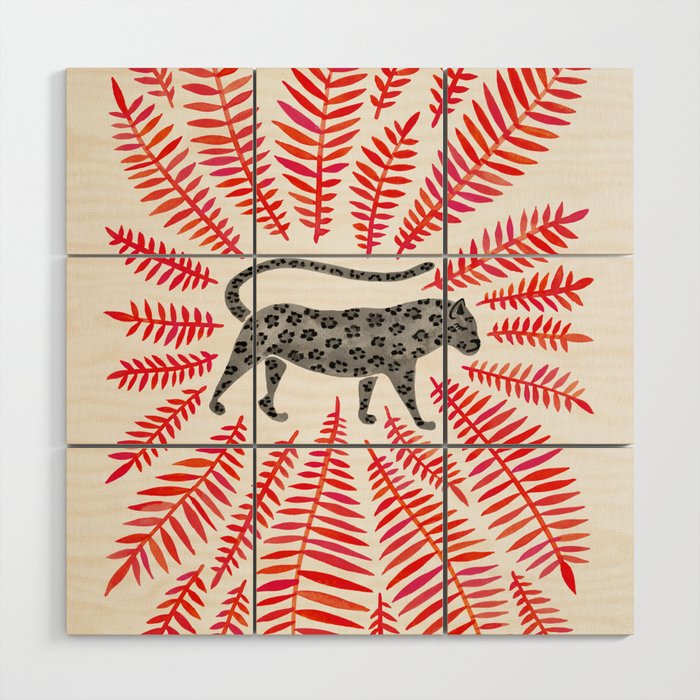 Black Jaguar - Red Leaf Palette Wood Wall Art Gallery Image 1