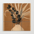 Minimal vase with plant leaves 1 Wood Wall Art Gallery Image 1