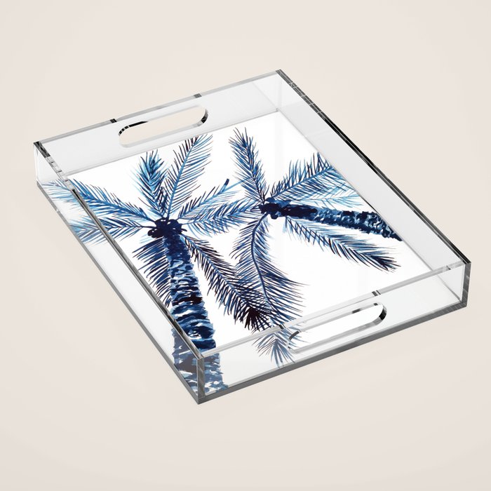 Indigo Navy, PALM TREES, upside down Acrylic Tray Gallery Image 1