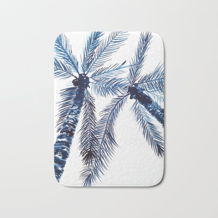 Indigo Navy, PALM TREES, upside down Bath Mat Gallery Image 1