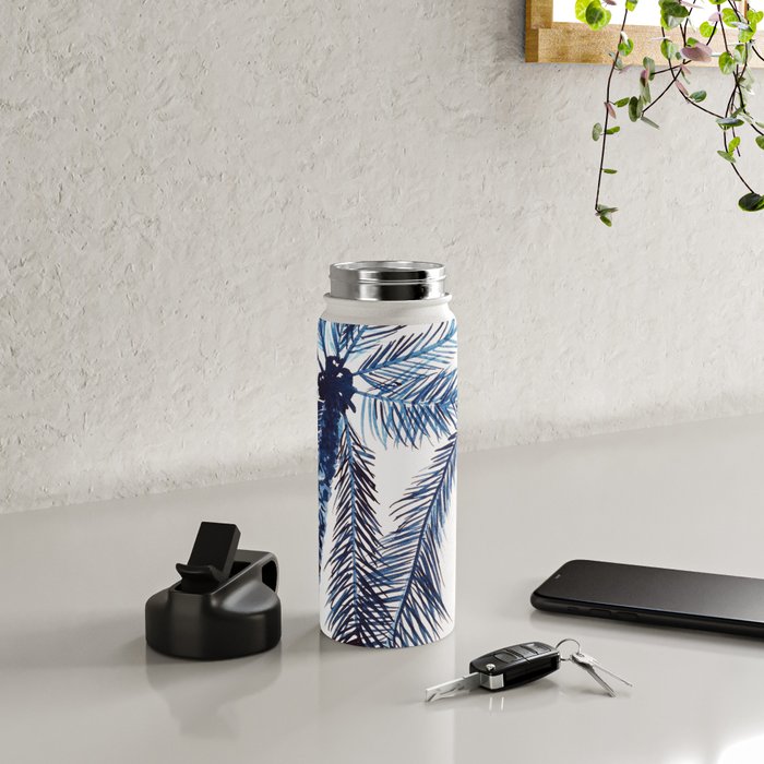Indigo Navy, PALM TREES, upside down Water Bottle Gallery Image 4