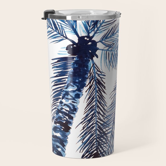 Indigo Navy, PALM TREES, upside down Travel Mug Gallery Image 3