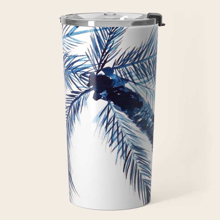 Indigo Navy, PALM TREES, upside down Travel Mug Gallery Image 2