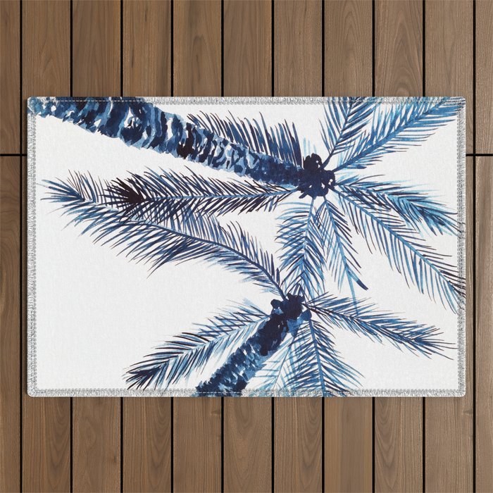 Indigo Navy, PALM TREES, upside down Outdoor Rug