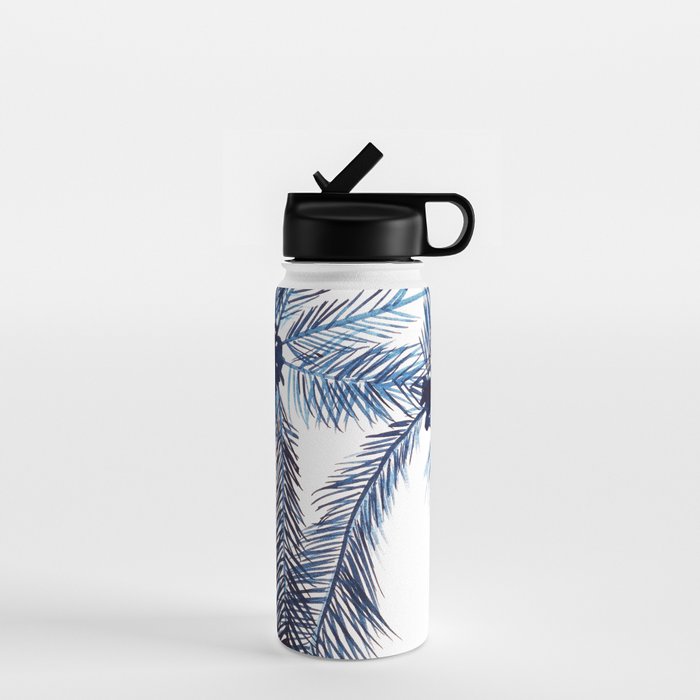 Indigo Navy, PALM TREES, upside down Water Bottle Gallery Image 1