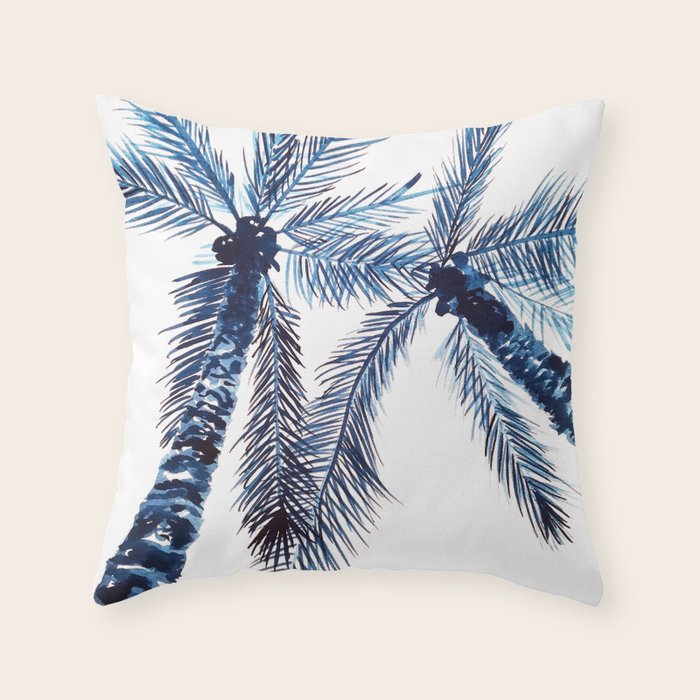Indigo Navy, PALM TREES, upside down Throw Pillow Gallery Image 6