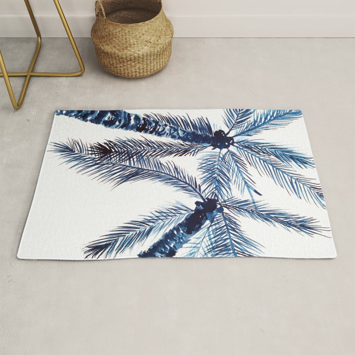 Indigo Navy, PALM TREES, upside down Rug Gallery Image 1