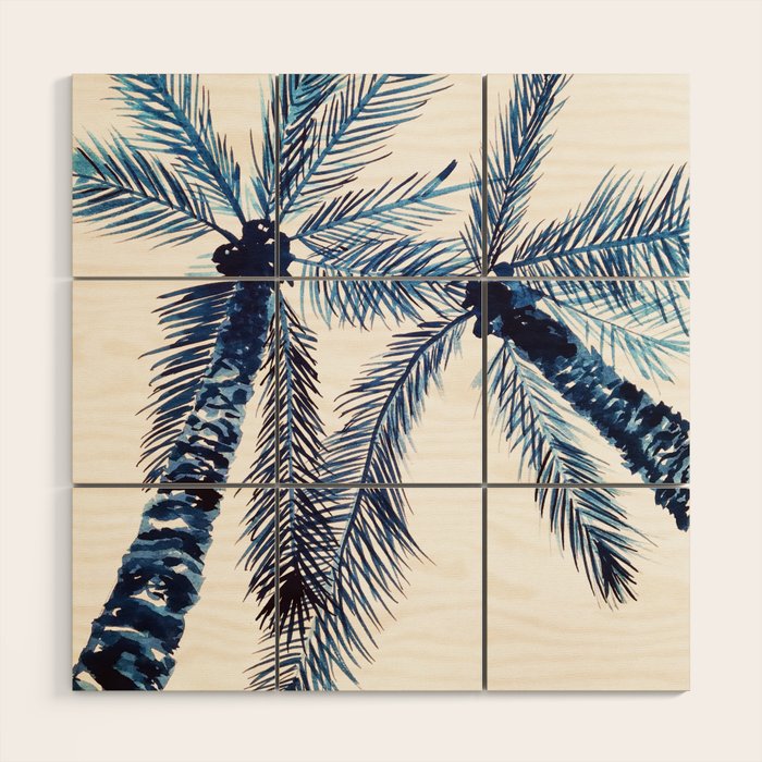 Indigo Navy, PALM TREES, upside down Wood Wall Art Gallery Image 1