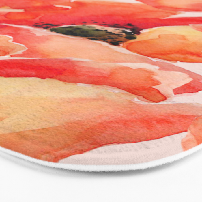 Abstract watercolor red orange pink poppies flowers Bath Mat Gallery Image 3