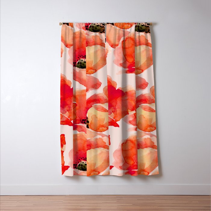 Abstract watercolor red orange pink poppies flowers Window Curtain Gallery Image 3