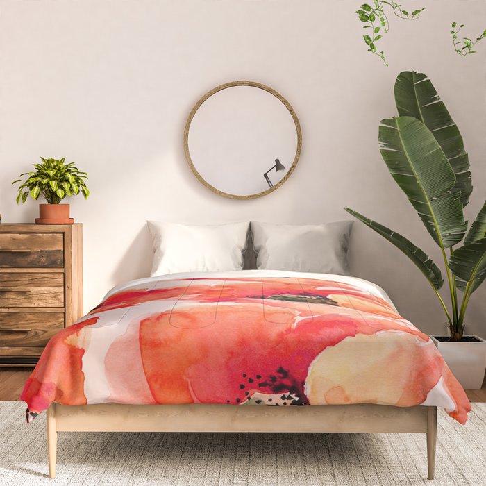 Abstract watercolor red orange pink poppies flowers Comforter Gallery Image 3