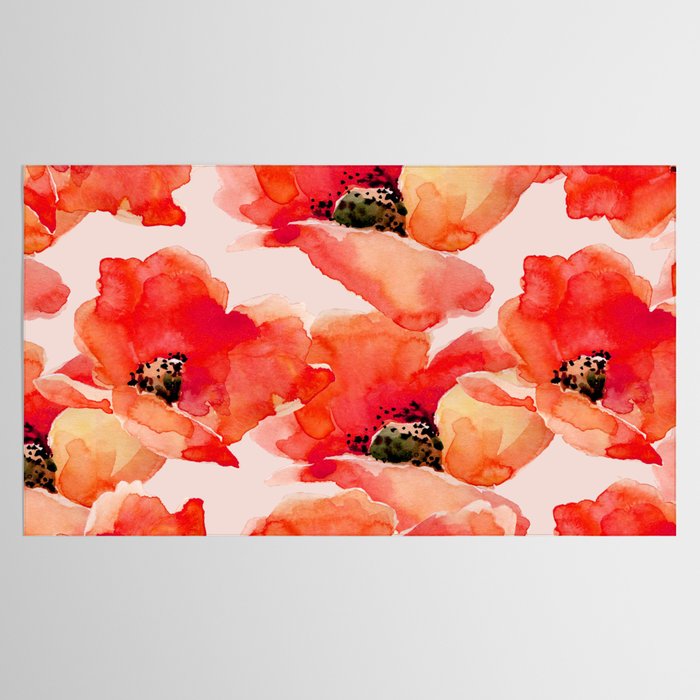 Abstract watercolor red orange pink poppies flowers Tablecloth Gallery Image 2
